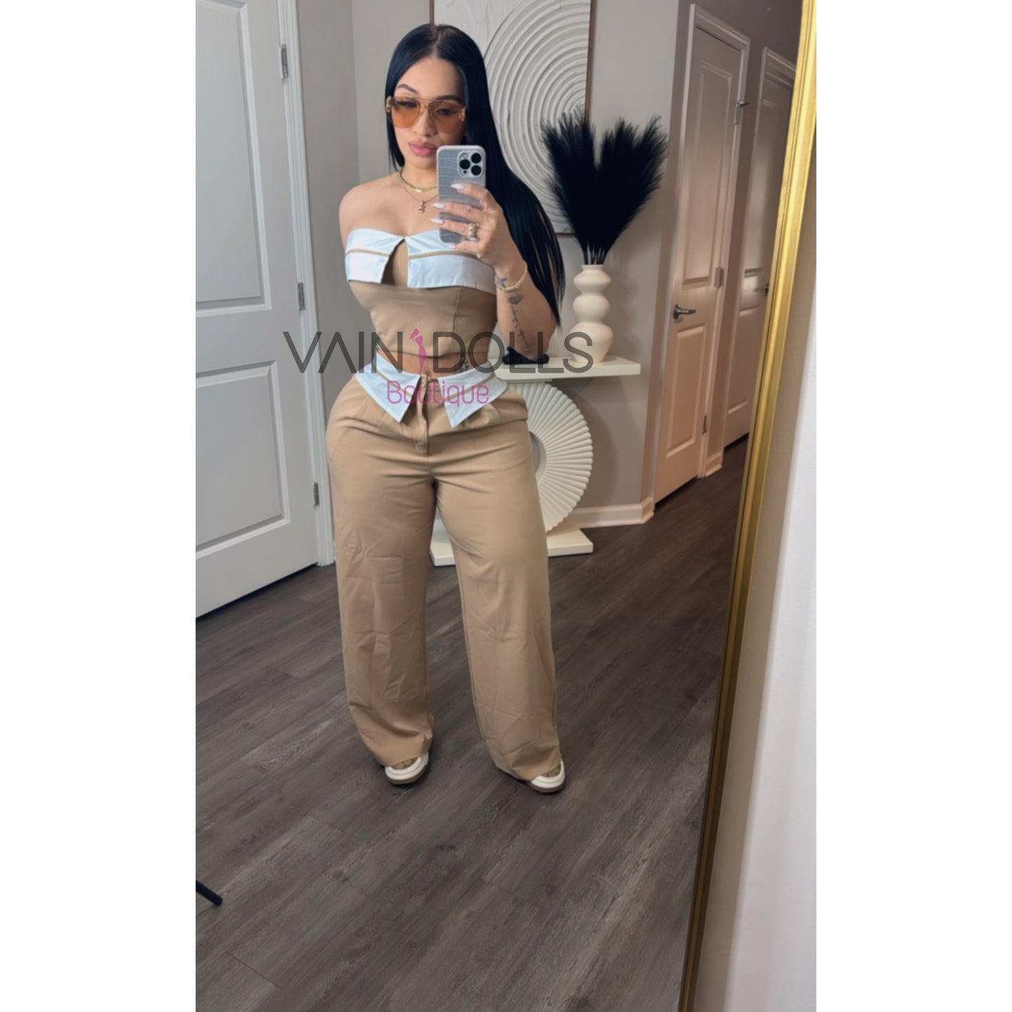 SET PANTS KAHKI WHITE