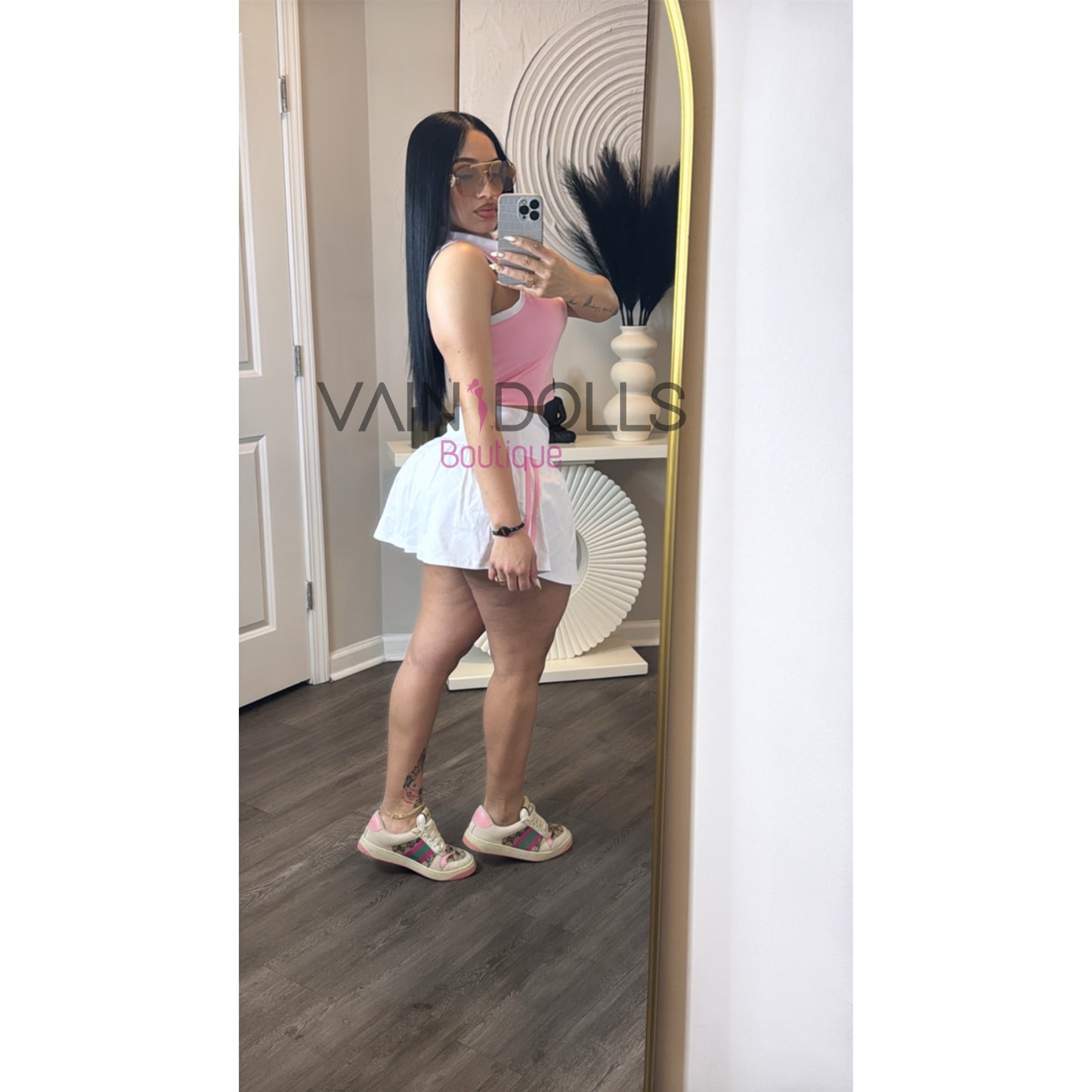 SET SKORT PINK AND WHITE