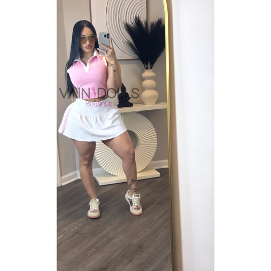 SET SKORT PINK AND WHITE